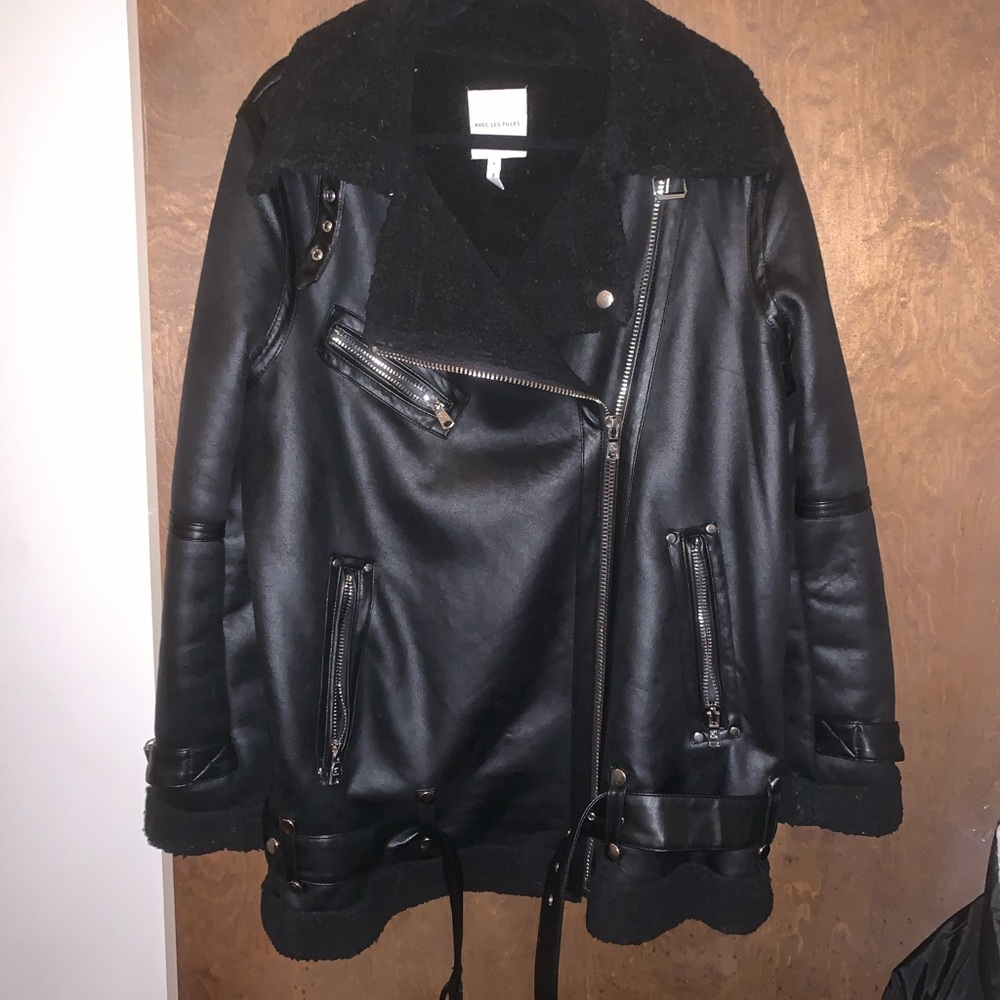 Avec Les Filles Faux Shearling Biker Jacket